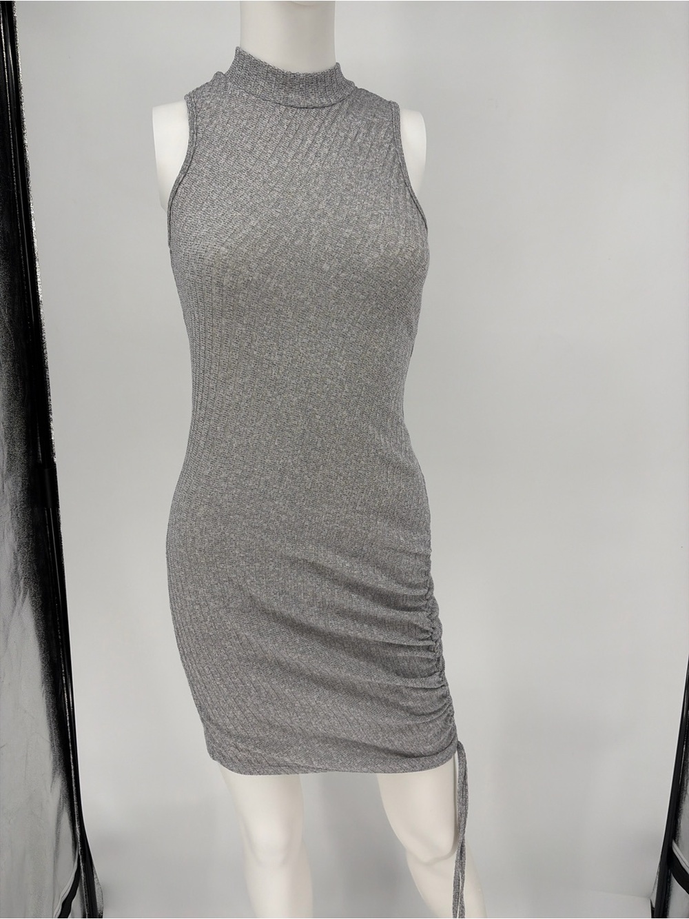 Sleeveless Mock Neck Bodycon Dress in Gray
